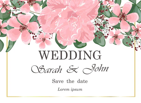 Einladungskarte Zur Hochzeit Mit Blumen Und Blättern Vektorillustration — Stockvektor