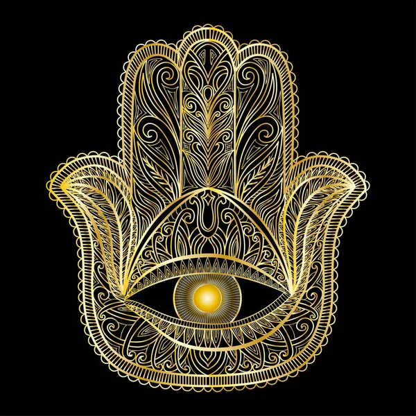 Vektor Illustration Eines Gold Mandalas Mit Den Augen Der Sonne — Stockvektor
