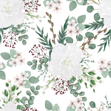 Suluboya çiçekleri ve yapraklarla kusursuz desen