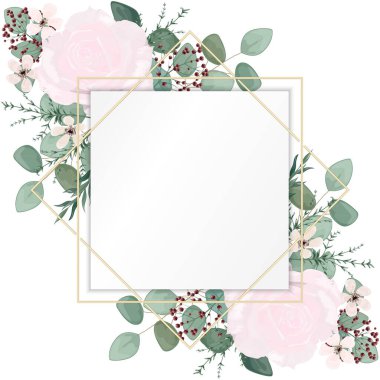 Çiçek ve yapraklı çerçeve, vektör illüstrasyonu