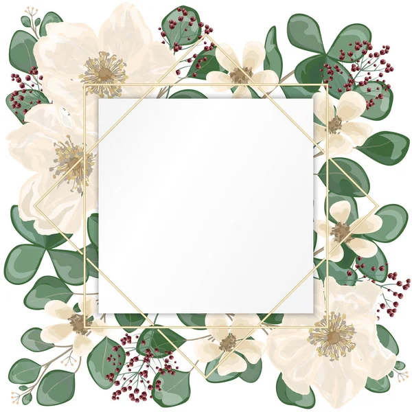 Moldura Floral Com Flores Folhas —  Vetores de Stock