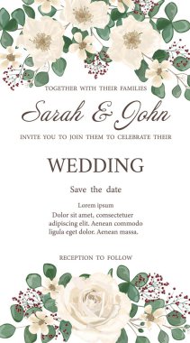 Çiçekli düğün davetiyesi. vektör illüstrasyonu