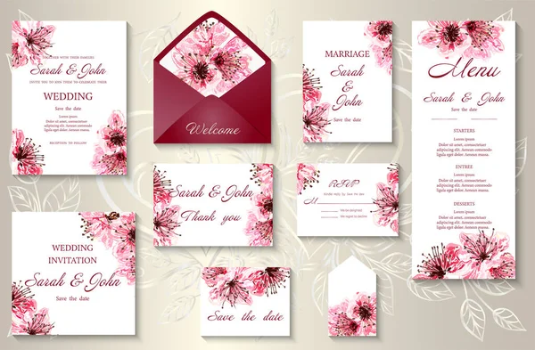 Set Cards Templates Flowers Floral Elements Vector Illustration — Stockvektor