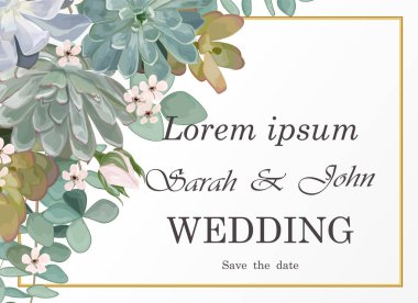 Çiçekli düğün davetiyesi. vektör illüstrasyonu