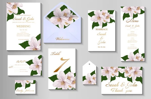 Προσκλητήριο Γάμου Λουλούδια Και Φύλλα — Διανυσματικό Αρχείο