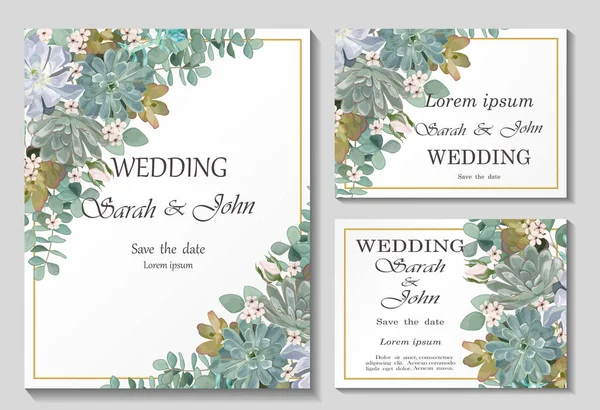 Wedding Invitation Card Floral Pattern Watercolor Flowers Vector Illustration — Stockvektor