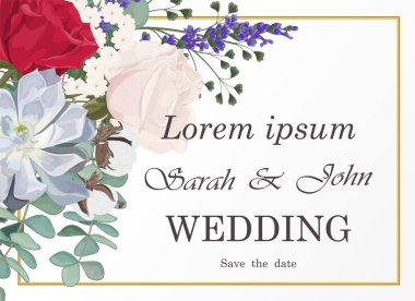 Çiçekli ve yapraklı düğün davetiyesi