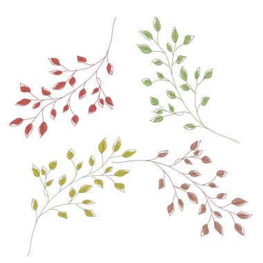 Bir dizi el çizimi yaprağının vektör çizimi.