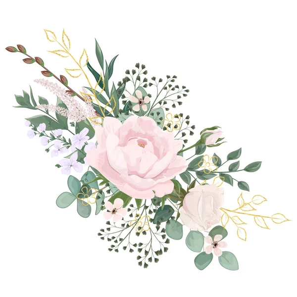 バラや葉で水彩の花柄 手描きイラスト — ストックベクタ