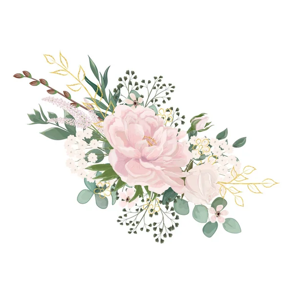 Akvarel Květinový Vzor Květinami Listy Větve Růže Poupata Květiny Svatba — Stockový vektor