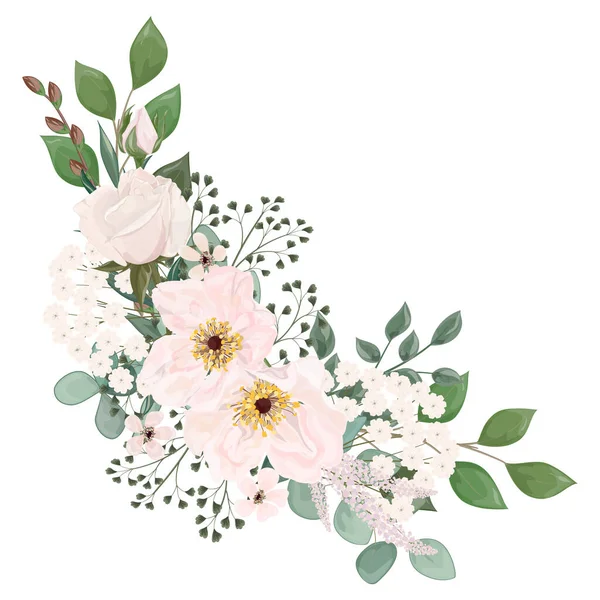 Watercolor Floral Pattern Flowers Leaves Buds Branches Lily Roses Peonies — Image vectorielle
