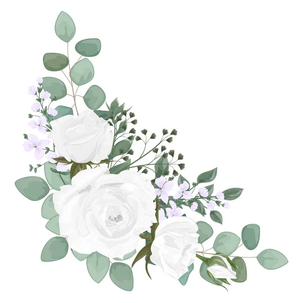 Watercolor Floral Pattern Flowers Leaves Branches Buds Roses Berries Botanical — Vetor de Stock