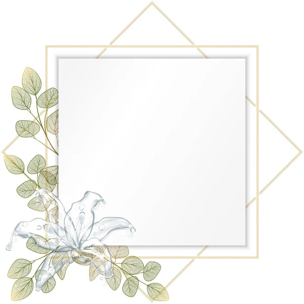 Gold Frame Golden Leaves Flowers Vector Illustration — Vector de stock