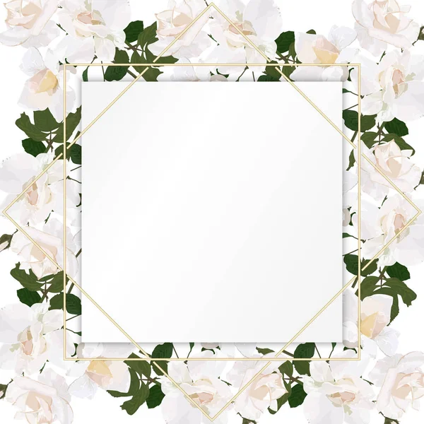 Beautiful Floral Frame Roses Leaves Vector Illustration — Διανυσματικό Αρχείο