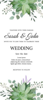 wedding invitation card with floral pattern, vector illustration