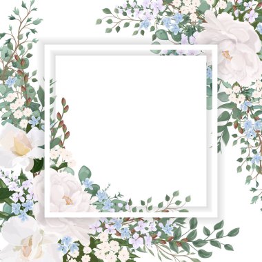 Çiçek ve yapraklı suluboya çerçeve