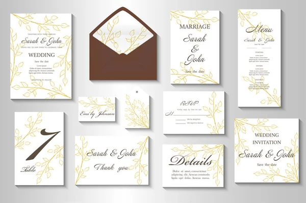Cartão Convite Casamento Com Padrão Floral Ilustração Vetorial — Vetor de Stock