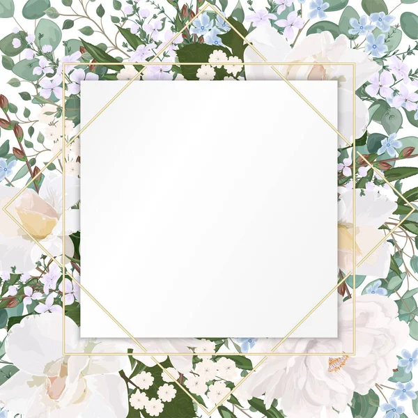 Fundo Floral Bonito Com Rosas Aquarela Folhas —  Vetores de Stock