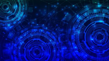 Mavi ve beyaz daireli soyut teknoloji arka planı