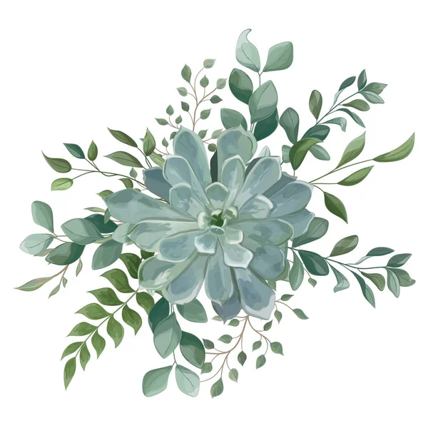 Aquarell Blumenmuster Mit Grünen Blättern Handgezeichnete Illustration — Stockvektor