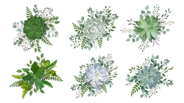 Watercolor Floral Pattern Green Leaves Flowers Hand Drawn Illustration — Stock vektor