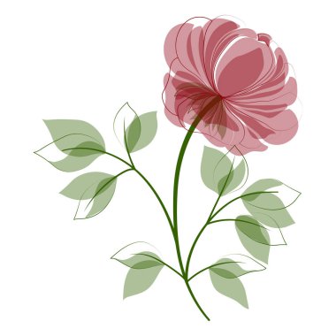 Çiçek ve yapraklı güzel çiçek deseni, vektör illüstrasyonu