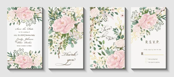 Carte Invitation Mariage Avec Des Éléments Floraux Illustration Vectorielle — Image vectorielle