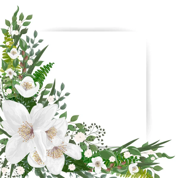 Beautiful Flowers Leaves Green Background — Stok Vektör