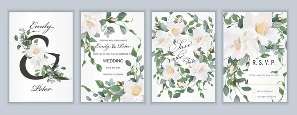 Cartão Convite Casamento Com Padrão Floral Ilustração Vetorial — Vetor de Stock