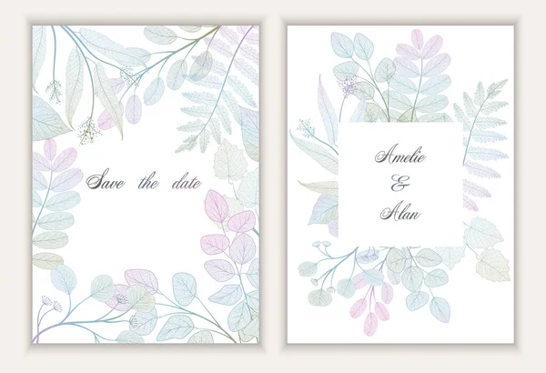 Wedding Invitation Card Hand Drawn Watercolor Floral Elements — Stock vektor