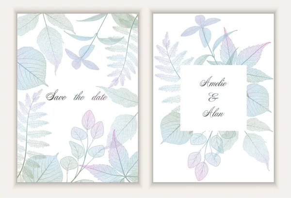Wedding Invitation Card Leaves Flowers Vector Illustration — Vetor de Stock