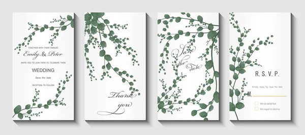 Set Green Leaves Flowers Watercolor Style Vector Illustration — Stockvektor