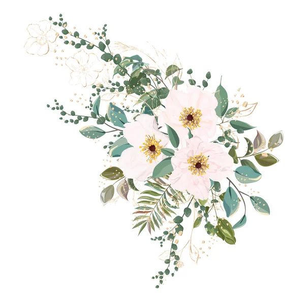 Watercolor Floral Pattern Flowers Leaves Buds Branches Berries Roses Flower — ストックベクタ