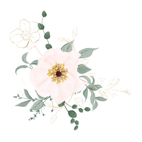 Watercolor Floral Pattern Flowers Leaves Buds Roses Flower Illustration Hand — Διανυσματικό Αρχείο
