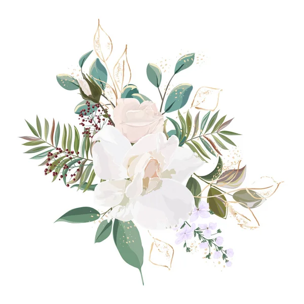 Watercolor Floral Pattern Flowers Leaves Hand Drawn Illustration — ストックベクタ