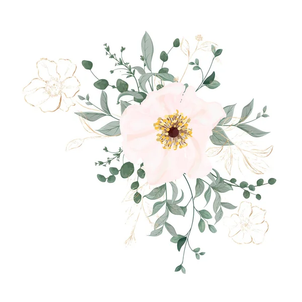 Akvarel Květinový Vzor Květinami Listy Poupata Větve Květiny Jaro Botanické — Stockový vektor