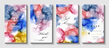 Soyut arkaplan ile suluboya kartları seti