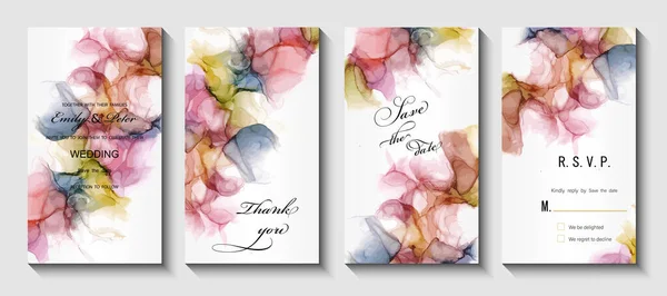 Set Watercolor Cards Flowers Leaves — Stockvektor