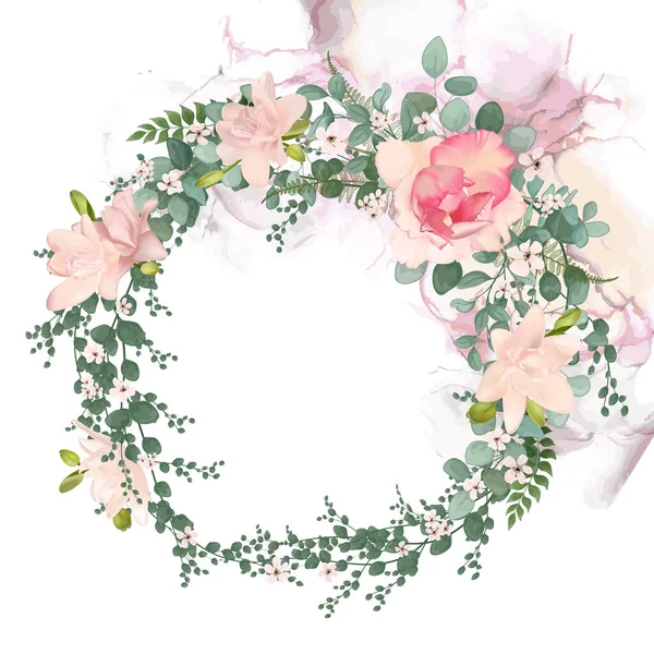 Akvarell Virágos Keret Virágokkal Levelekkel — Stock Vector