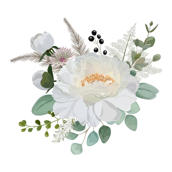 Όμορφη Βοτανική Σύνθεση Λουλούδια Και Φύλλα Διανυσματική Απεικόνιση — Διανυσματικό Αρχείο