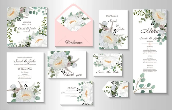 Set Cards Flowers Leaves Vector Illustration — Διανυσματικό Αρχείο