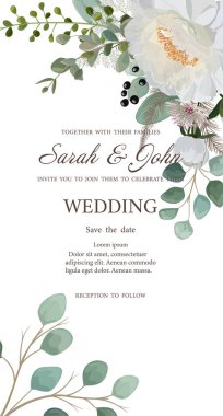 Çiçek desenli düğün davetiyesi. vektör illüstrasyonu