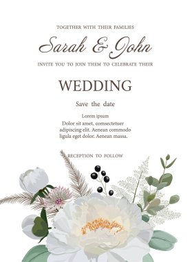 Çiçeklerle, çiçeklerle, yapraklarla, güllerle düğün davetiyesi