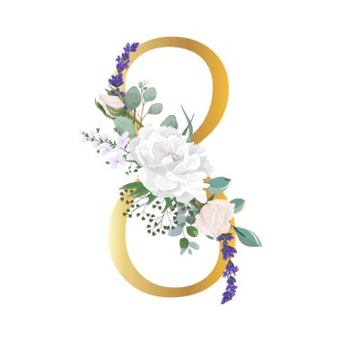 Çiçek alfabesi. Düğün davetiyeleri, tebrik kartları, doğum günü, logo, poster diğer fikirler. Vektör illüstrasyonu.