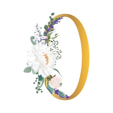 Çiçek alfabesi. Düğün davetiyeleri, tebrik kartları, doğum günü, logo, poster diğer fikirler. Vektör illüstrasyonu.