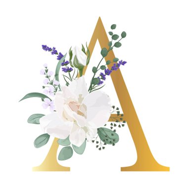 Çiçek alfabesi. Düğün davetiyeleri, tebrik kartları, doğum günü, logo, poster diğer fikirler. Vektör illüstrasyonu.