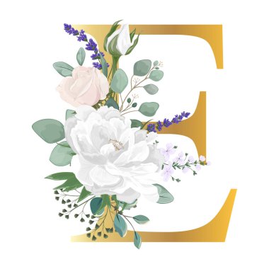 Çiçek alfabesi. Düğün davetiyeleri, tebrik kartları, doğum günü, logo, poster diğer fikirler. Vektör illüstrasyonu.