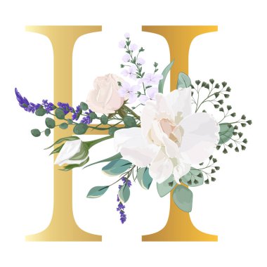 Çiçek alfabesi. Düğün davetiyeleri, tebrik kartları, doğum günü, logo, poster diğer fikirler. Vektör illüstrasyonu.