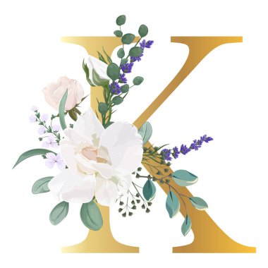 Çiçek alfabesi. Düğün davetiyeleri, tebrik kartları, doğum günü, logo, poster diğer fikirler. Vektör illüstrasyonu.