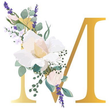 Floral Alphabet. Wedding invitations, greeting card, birthday, logo, poster other ideas. Vector illustration.